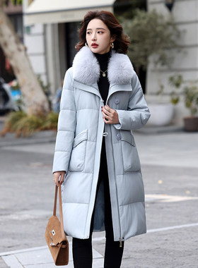 海宁真皮羽绒服女中长款2026冬新款狐狸毛领气质大码绵羊皮衣外套