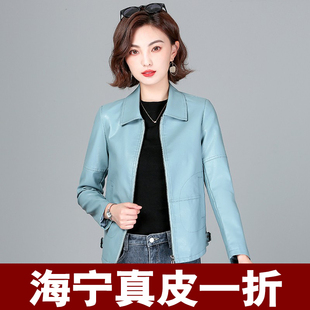 真皮黑色皮衣外套女高级感小个子2025新款春秋海宁绵羊皮夹克短款