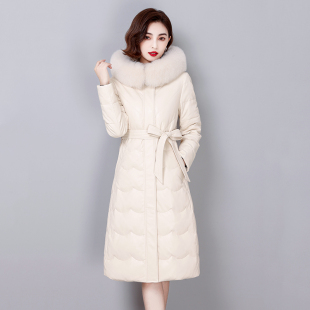 狐狸毛领连帽皮衣外套 新款 海宁真皮羽绒服女中长款 绵羊皮2025冬季