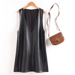 真皮马甲背心裙2025秋冬新款宽松显瘦无袖连衣裙女中长款皮裙外套