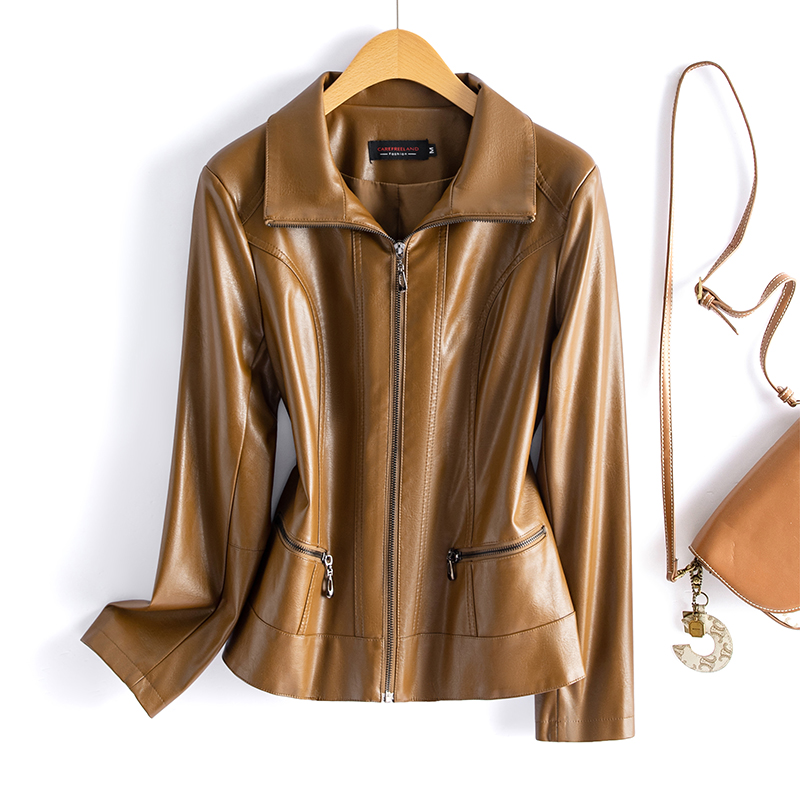 海宁真皮皮衣女短款修身收腰2025新款春秋立领大码绵羊皮夹克外套