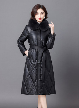 皮衣真皮羽绒服女中长款绵羊皮