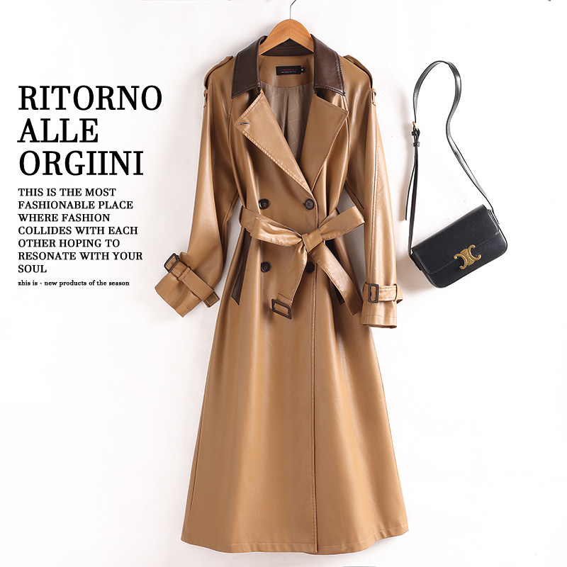 海宁真皮衣女中长款2025春秋新款高端气质修身过膝风衣绵羊皮外套,女装/女士精品,皮衣,淘宝优惠券,粉丝福利购,淘宝优惠卷