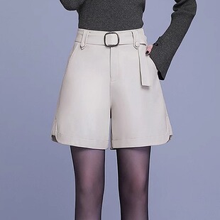 宽松高腰阔腿外穿绵羊皮靴裤 显瘦春秋2025新款 女短裤 海宁真皮皮裤