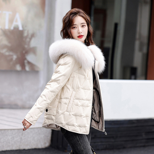 海宁真皮羽绒服女短款2025冬季新款小个子皮衣狐狸毛加厚皮草外套
