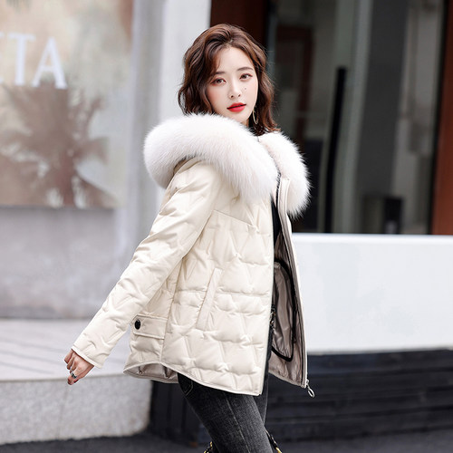 海宁真皮羽绒服女短款2025冬季新款小个子皮衣狐狸毛加厚皮草外套