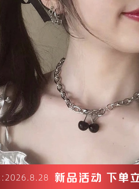 黑色樱桃项链女ins暗黑系少女锁