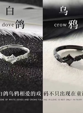 乌鸦与白鸽情侣戒指女男一对小众高级设计款对戒纪念日礼物送男友