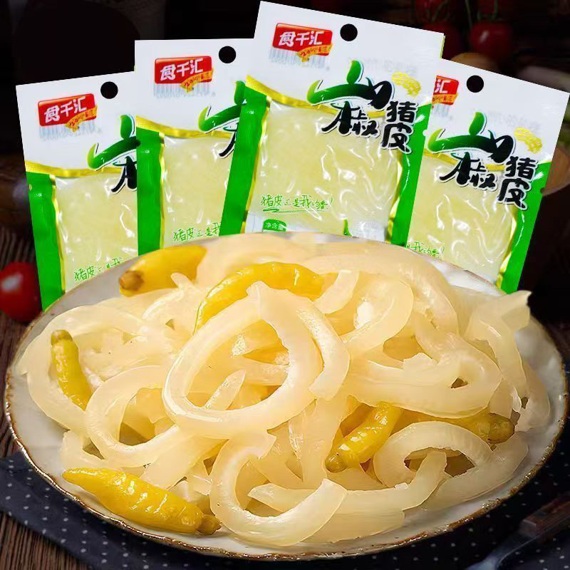 泡椒猪皮山椒水晶猪皮Q弹小包装一整箱休闲即食品香辣猪肉皮小袋