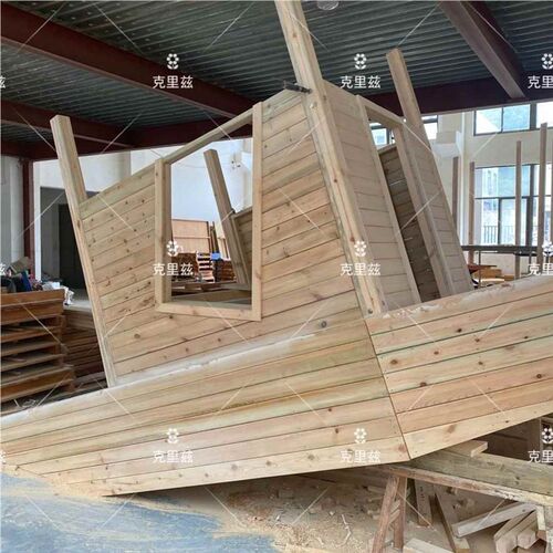 户海盗船滑外木质大型海船组园合滑梯公小景区木制儿区童海盗船游