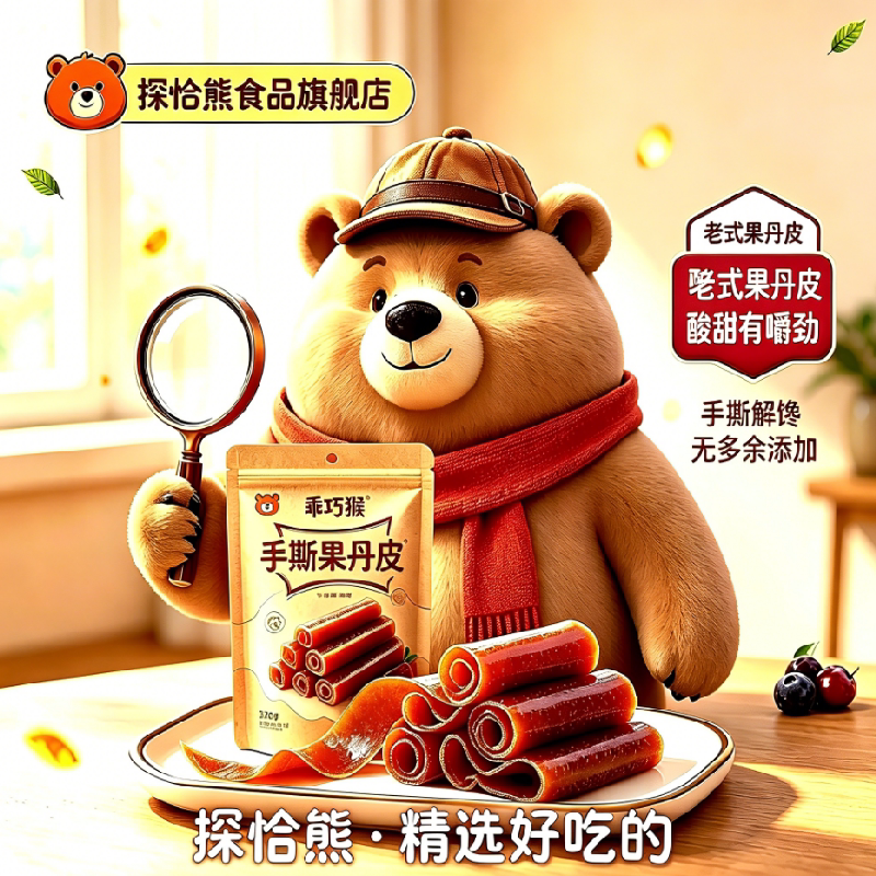 探洽熊手撕果丹皮370g袋装零食小包装果皮类制品