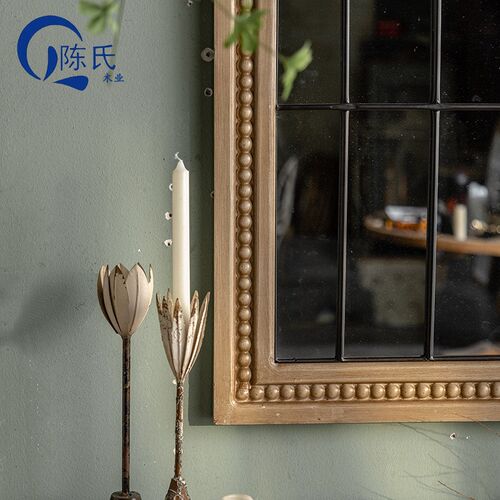复古实木壁挂穿衣镜雕花做旧装饰镜服装店试衣镜客厅落地全身镜子