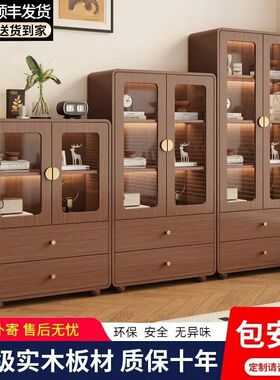 实木玻璃门防尘书柜客厅收纳