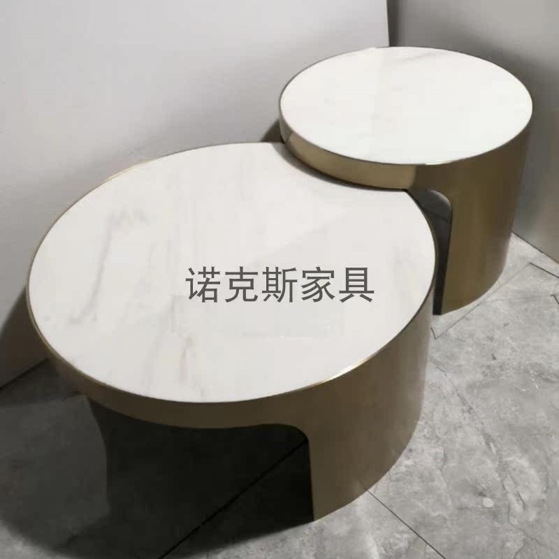 北欧简约现代大理石套p几 酒店样板房茶桌 不锈钢镀金圆茶几组合