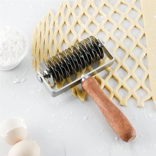 披萨拉网刀不锈钢橡木柄点心滚轮开网刀 Lattice Pastry Cutter