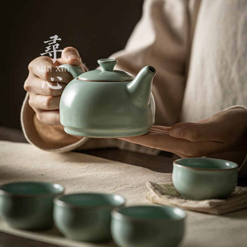 汝窑开片可养功夫茶具套装家用陶瓷泡茶壶轻奢茶壶茶杯高端礼盒装