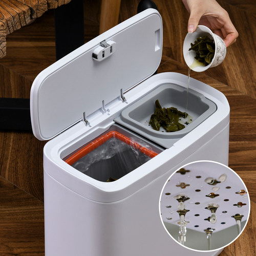 垃圾桶干湿分离茶渣桶茶道茶水桶按压式密封清洁桶双分类厨余桶
