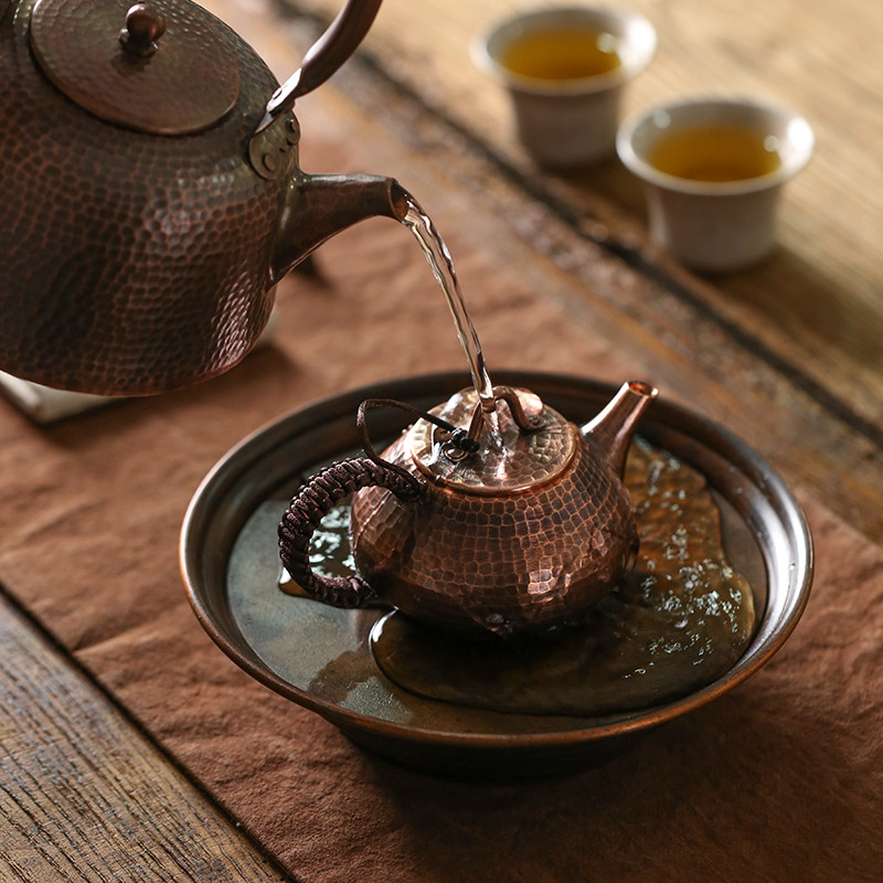 手工复古铜壶承紫砂壶铜壶托建水干泡台茶承紫铜茶盘茶台茶具配件