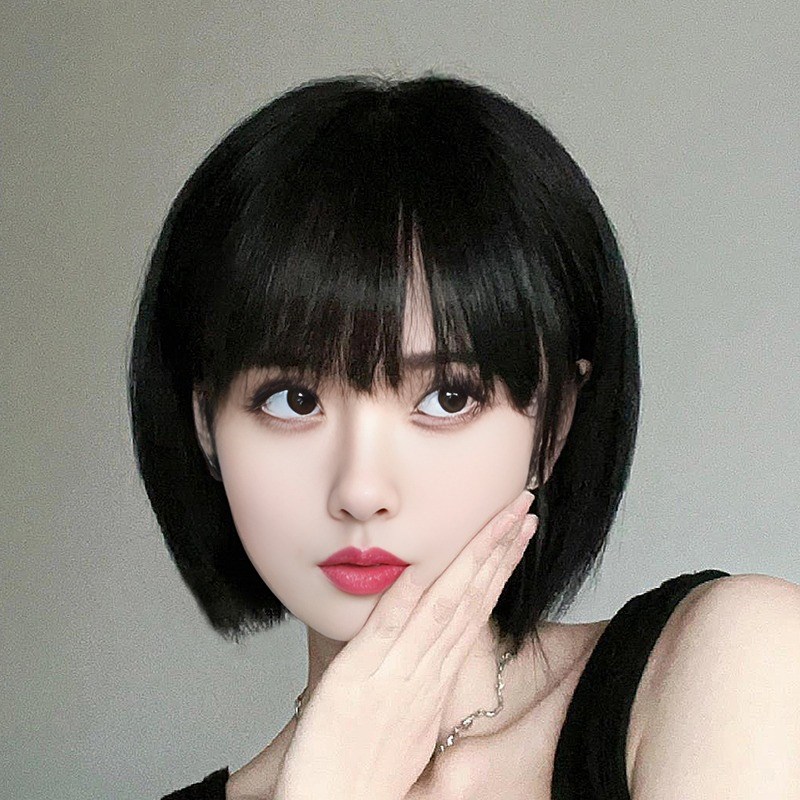 假发女短直发全真人发混丝全头套时尚波波头自然学生头发整顶发套