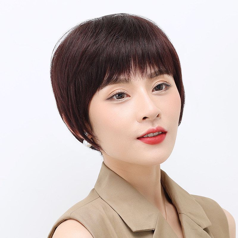 真人发丝中老年假发短直发 全头套式自然黑真发假发 假发推荐黛丽