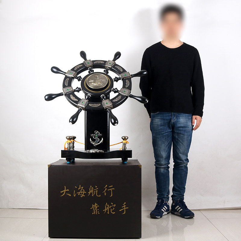 开业礼品摆件送人店铺公司船舵领航舵舵手木质落地装饰工艺品定制