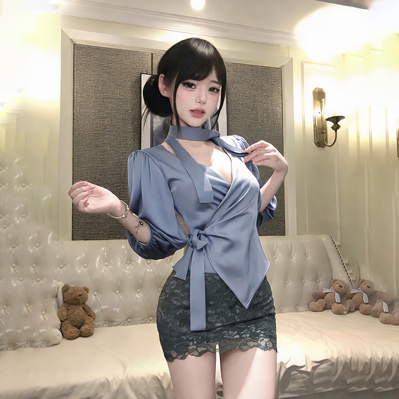 蕾丝性感缎面女秘包臀裙2026新款情趣内衣大尺度趣味制服魅魔qqny