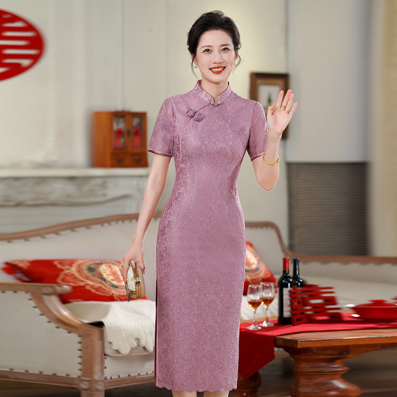 2026新季新中式提花改良旗袍裙年轻款收腰显瘦连衣裙喜婆婆旗袍服