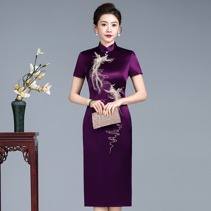 妈妈装婚宴礼服春夏季新款 中年喜婆婆结婚旗袍年轻高贵裙子