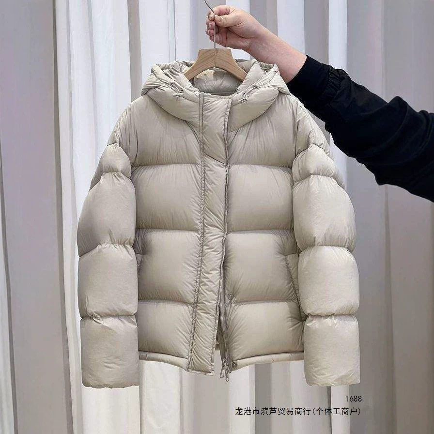 白鸭绒羽绒服女短款2026冬新款宽松韩版连帽加厚小个子面包服外套