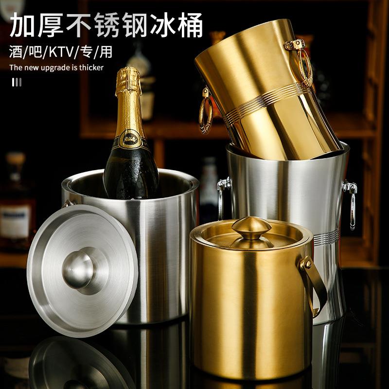 加厚双层不锈钢红酒冰桶香槟冰酒桶冰啤酒桶吐酒桶 冰块桶 保温桶