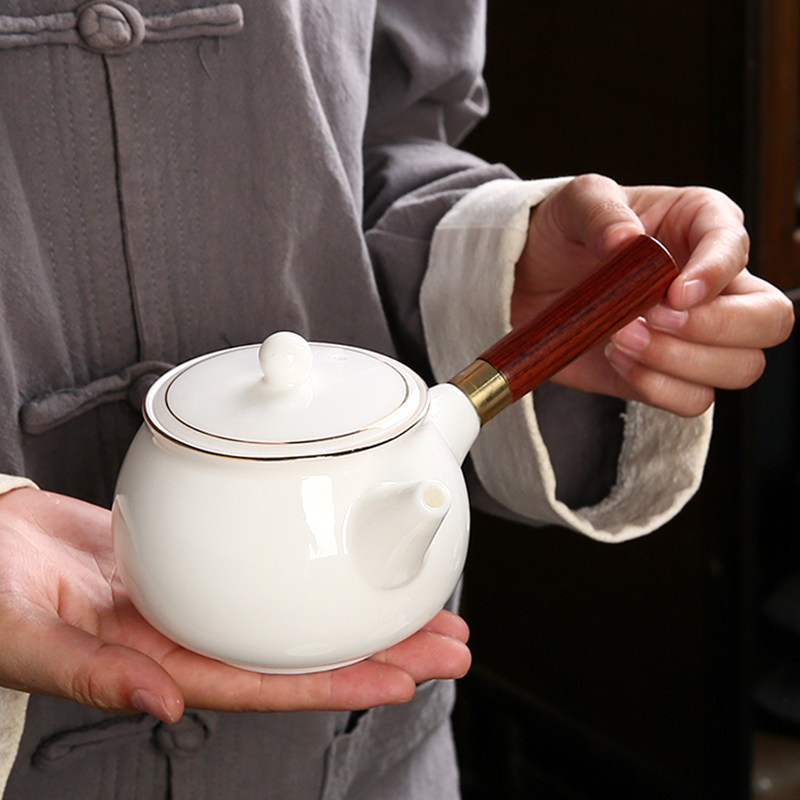 德化羊脂玉白瓷侧把茶壶功夫茶具套装陶瓷家用茶杯盖碗泡茶器单壶