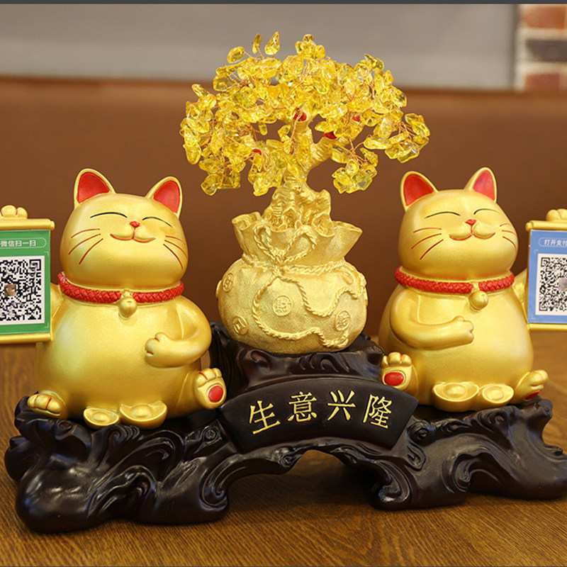 高档招财猫摆件二维码收银台语音播报柜台前台装饰店铺开业送礼