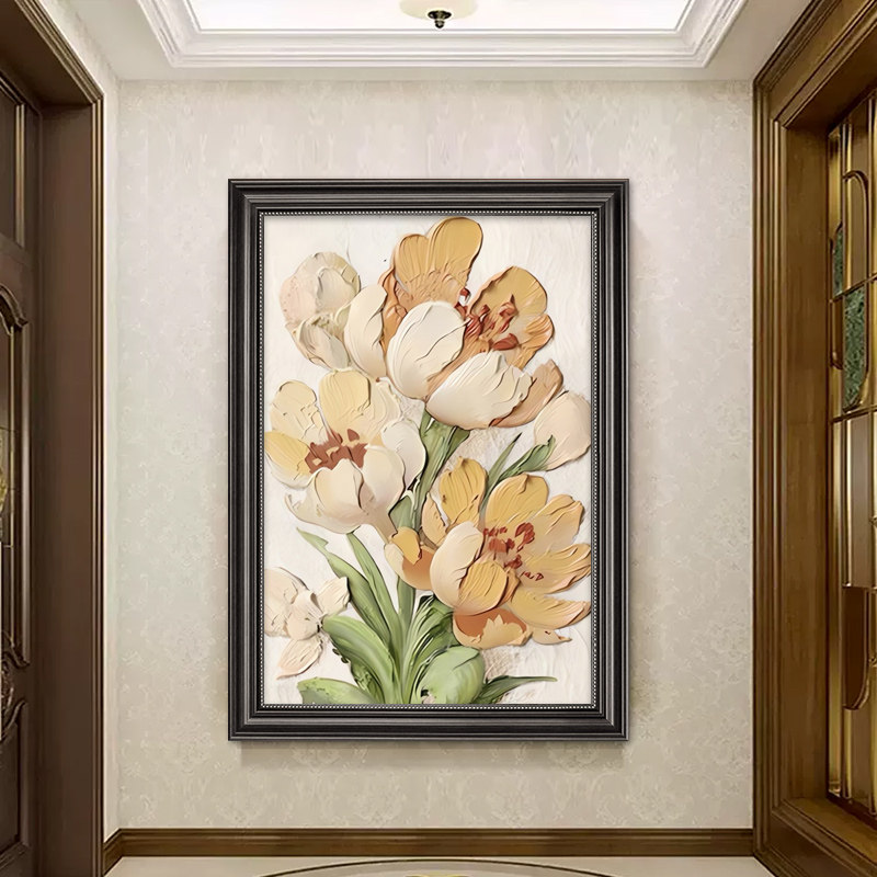 玄关装饰画抽象高级感美式客厅餐厅挂画向阳花开肌理感欧式壁画