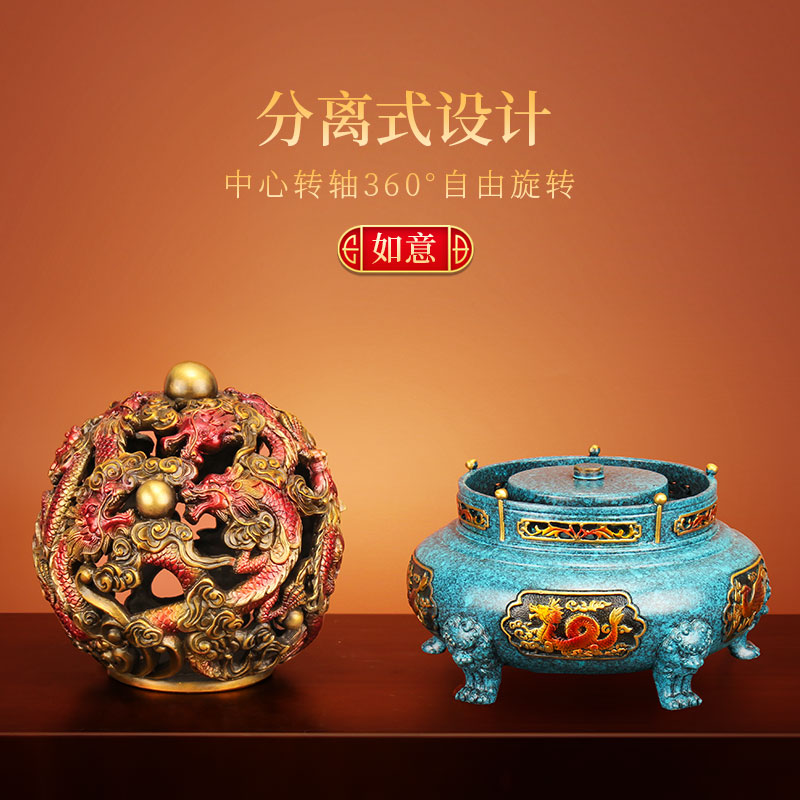 《九龙戏珠》九转乾坤铜鼎摆件纯黄铜时来运转公司开业招财工艺品