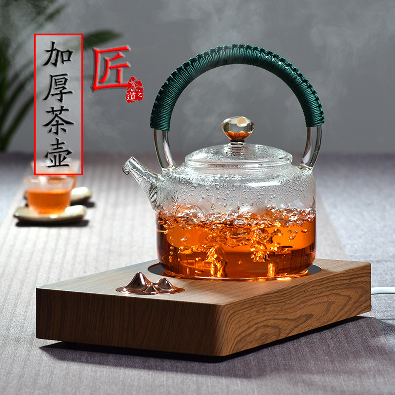 轩铭堂 手工耐热玻璃壶 家用大号烧水泡茶壶煮茶器提梁壶功夫茶具