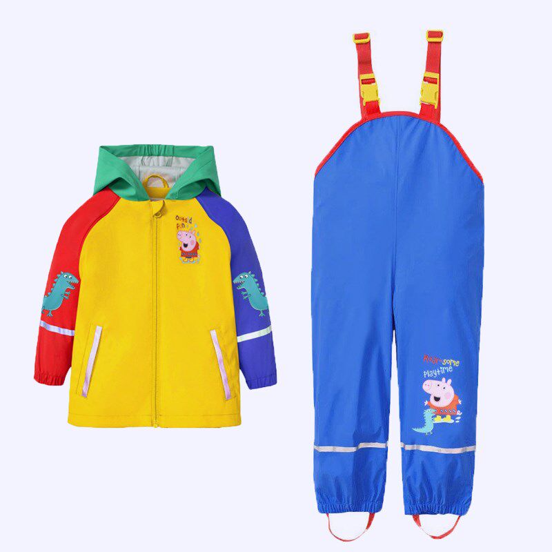 儿童雨衣雨裤分体套装男童女童幼儿园游戏PU环保透气宝宝背带雨裤