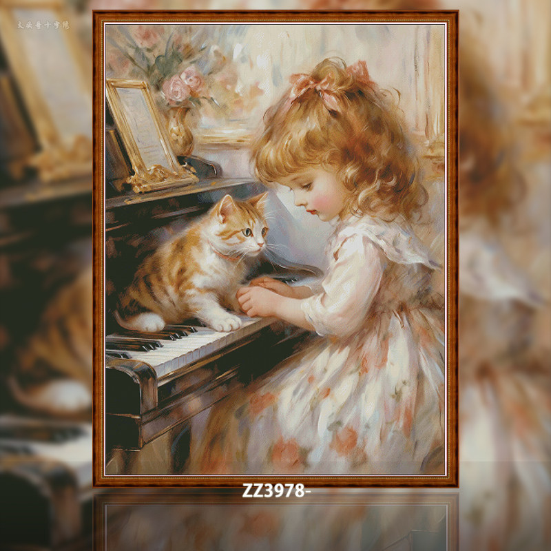 【ZZ3978-陪伴】十字绣2025新款欧式油画自己绣小幅人物可爱女孩