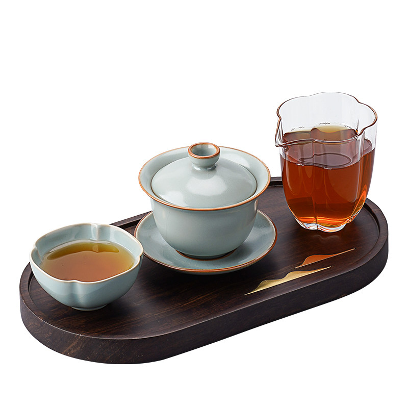 汝窑盖碗茶具冰裂纹陶瓷手工主人杯公道杯组简约小清新风格