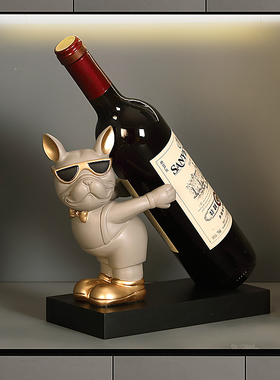 斗犬红酒架装饰品客厅乔迁礼物电镀银轻奢餐边柜酒托酒柜狗狗摆件