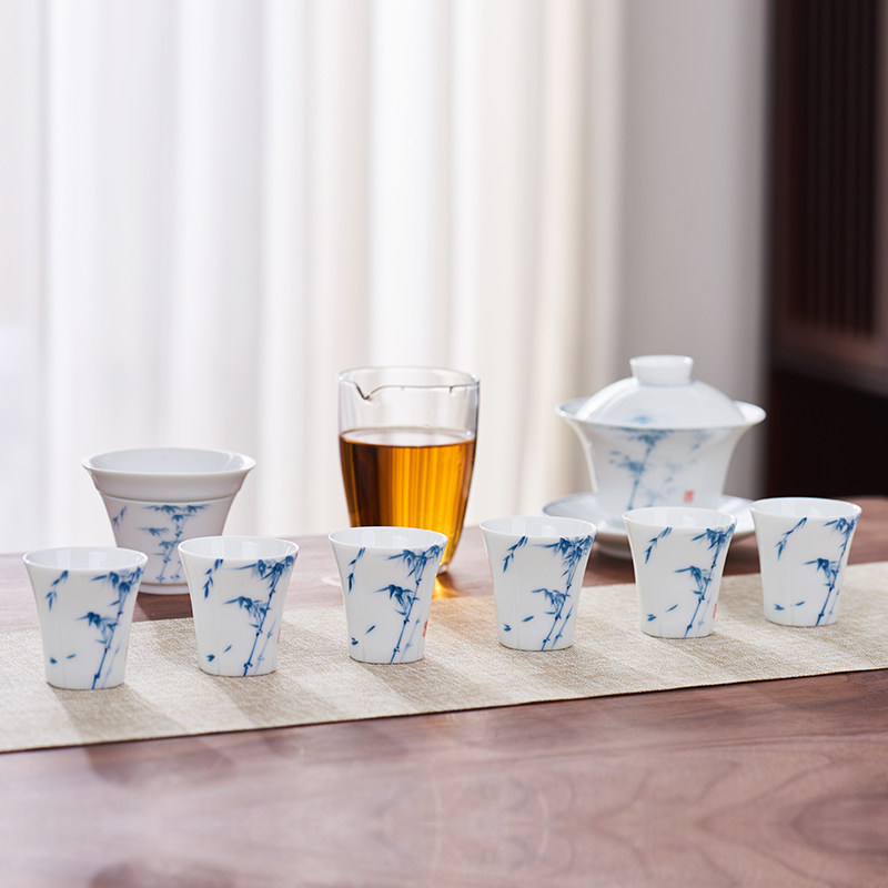 白瓷三才盖碗茶杯陶瓷手绘单个茶碗高端茶具泡茶敬茶碗功夫茶具