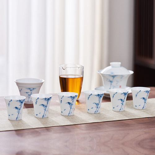 白瓷三才盖碗茶杯陶瓷手绘单个茶碗高端茶具泡茶敬茶碗功夫茶具