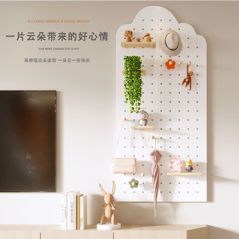洞洞板实木定制墙上置物架入户玄关贴墙挂板展示架壁挂隔板收纳架