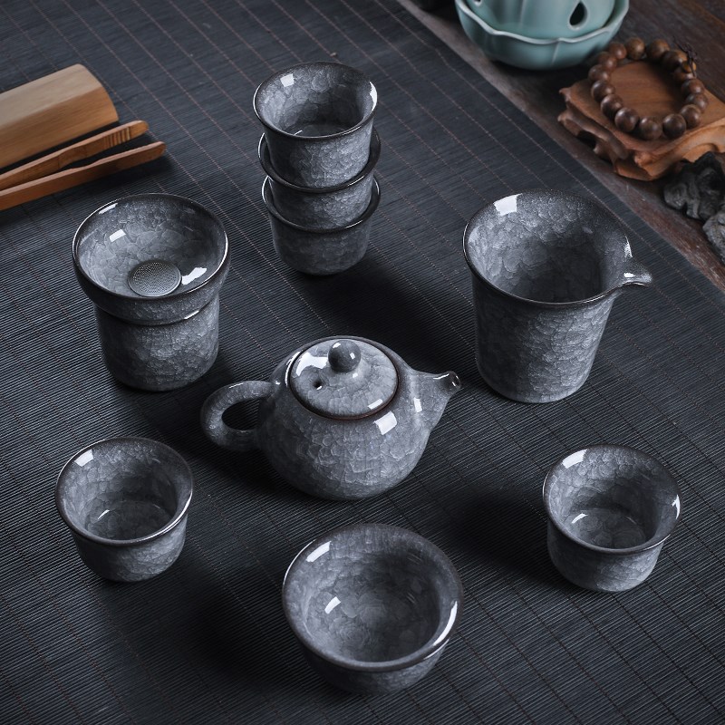 青瓷功夫茶具套装铁胎冰裂纹纯手工盖碗茶杯公道杯茶滤泡茶壶整套