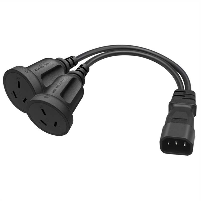 品字公头转双10A国标三孔母座电源线IEC320 C14转2*AU转换线0.3米图片