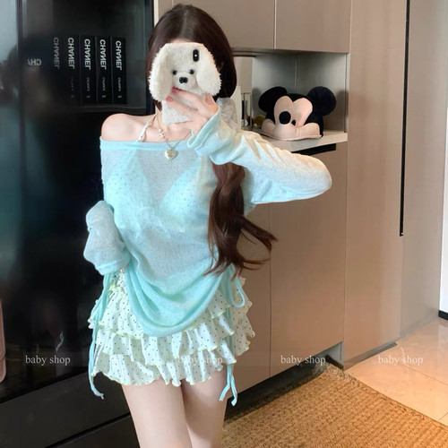 小胸友好波点蛋糕裙两件套泳衣女
