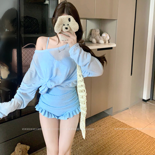 绝美泳衣女小胸聚拢遮肉显白纯欲辣妹甜美连体海岛度假泳装 泡温泉