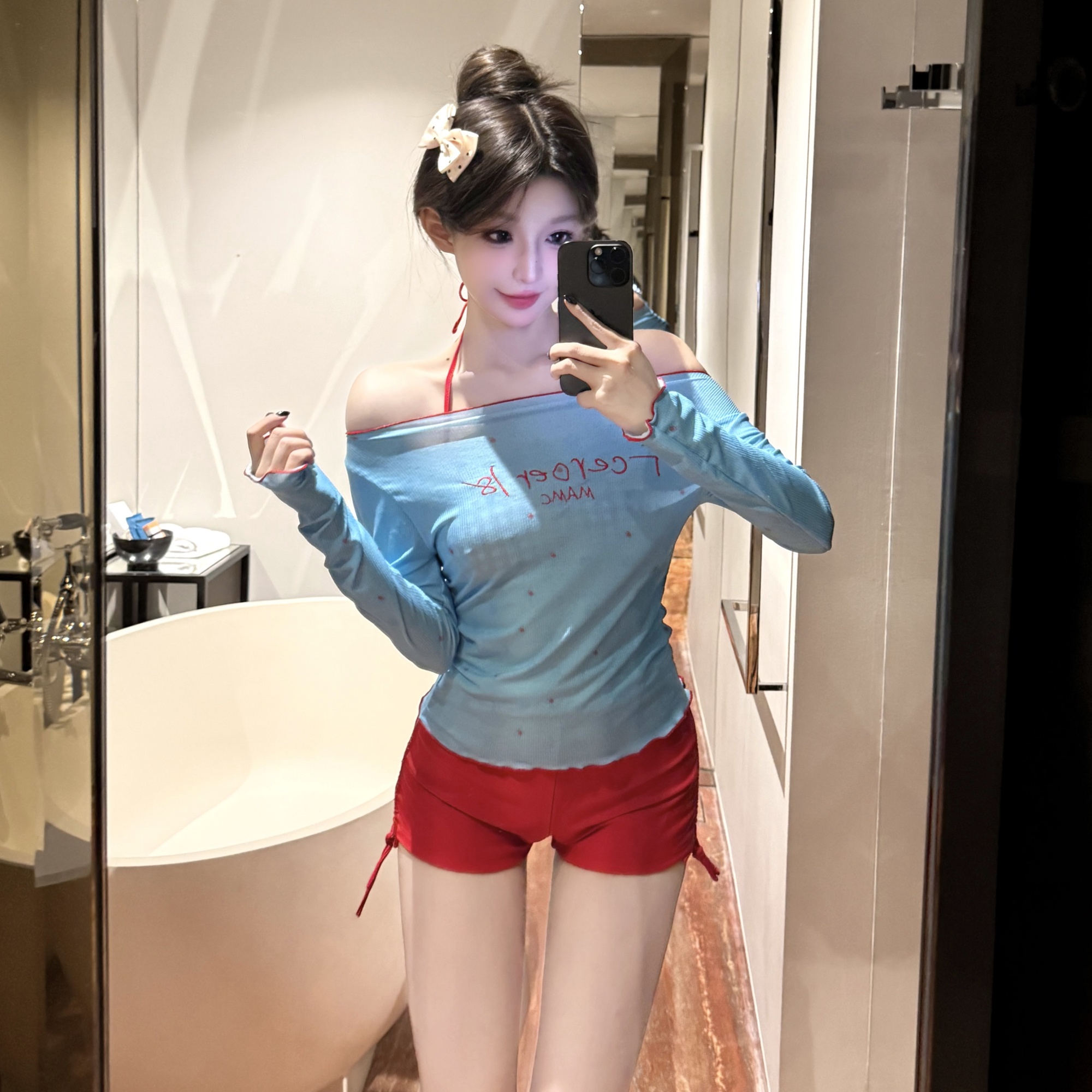 泡温泉比基尼泳衣女长袖四件套