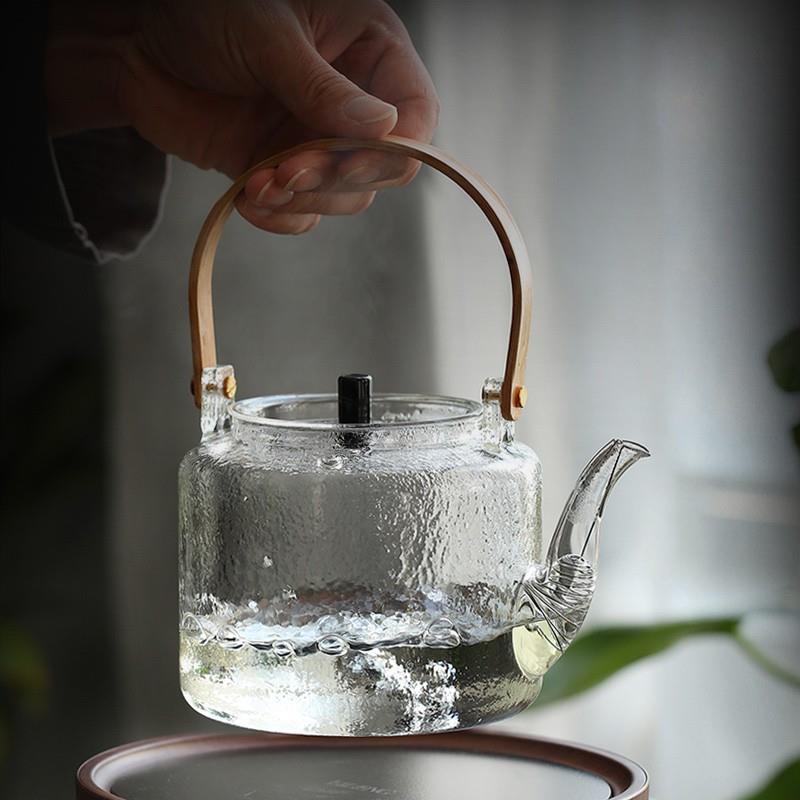 玻璃蒸煮茶壶可明火滤网长嘴锤纹壶蒸茶器过滤大容量加厚提梁壶