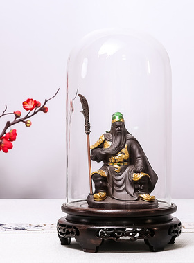 黑檀木圆形玻璃罩宝笼手办模型摆件工艺品玉石雕像佛像防尘展示盒
