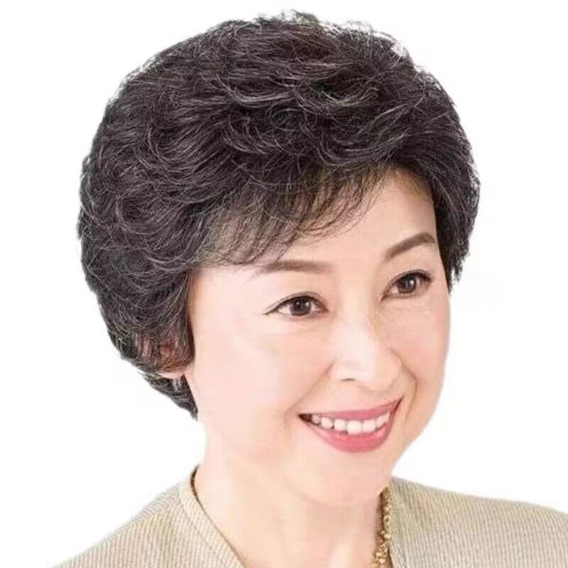 中老年假发女士奶奶花白短发老人全头套灰白全真发老太太整体假发
